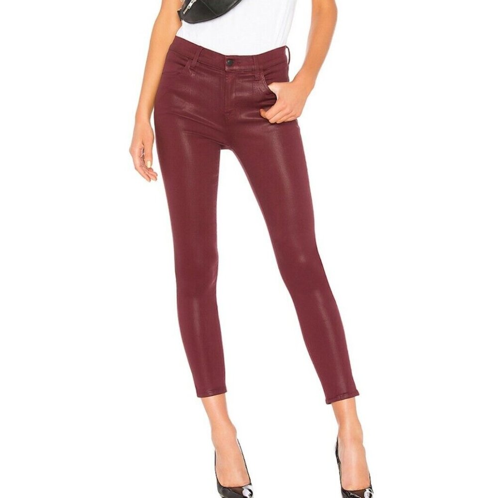 J Brand Alana High Rise Crop Skinny Jeans Pants Coated Oxblood
